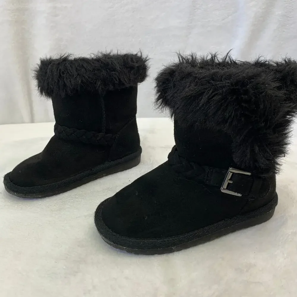 The Children's Place Toddler Girls Sz 8 Black Faux Fur Chalet Boots Microsuede